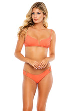 RIVER DANCE - V splice Bralette & V cut Hardware Seamless Wavy Back Ruched Bottom • Coastal Coral