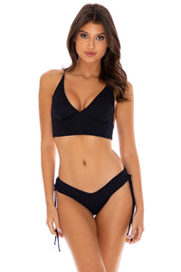 RIVER DANCE - Cross Back Bustier Top & Drawstring Side  Bottom • Black