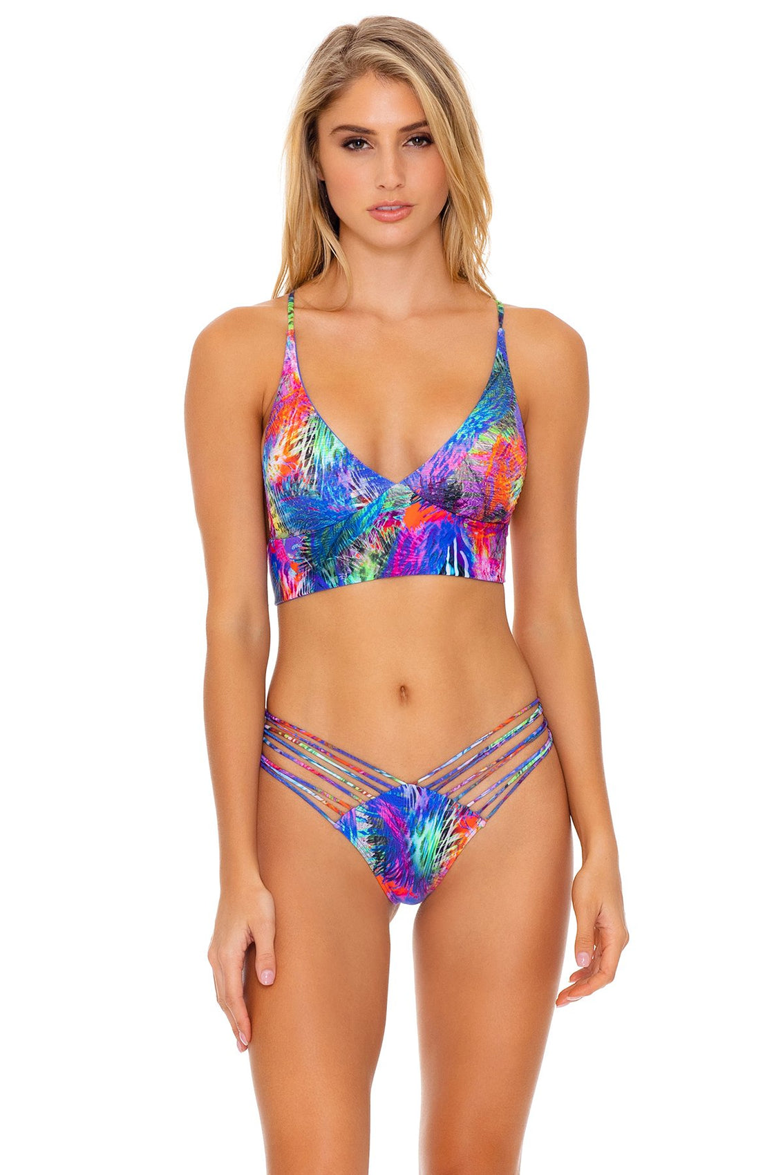 ISLA HOLBOX - Cross Back Bustier Top & Strappy Ruched Back Bottom • Multicolor