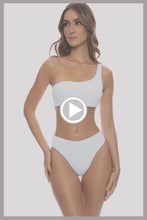 PURA CURIOSIDAD - One Shoulder Lace Back Top & High Leg Banded Waist Bottom • White