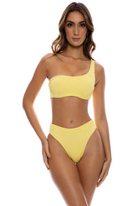 PURA CURIOSIDAD - One Shoulder Lace Back Top & High Leg Banded Waist Bottom • Sun Rays