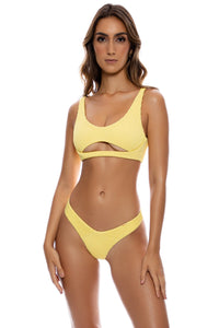 PURA CURIOSIDAD - Open Front Bralette & Tab Side High Leg Thong Bottom • Sun Rays