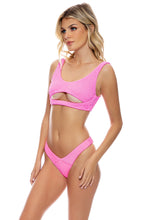 PURA CURIOSIDAD - Open Front Bralette & Tab Side High Leg Thong Bottom • Miami Vice Pink