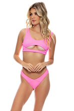 PURA CURIOSIDAD - Open Front Bralette & Tab Side High Leg Thong Bottom • Miami Vice Pink