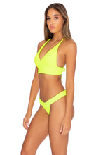 PURA CURIOSIDAD - Cross Back Bustier Top & Banded Moderate Bottom • Neon Yellow