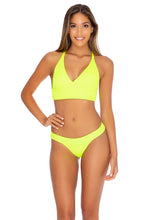 PURA CURIOSIDAD - Cross Back Bustier Top & Banded Moderate Bottom • Neon Yellow