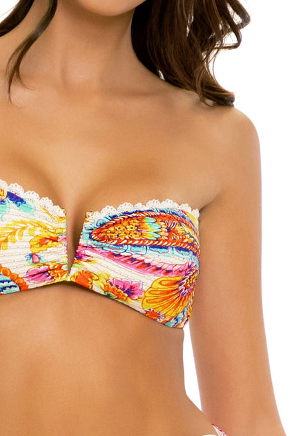 SUMMER LOVE - Gold V Ring Bandeau Top & High Waist Bottom • White