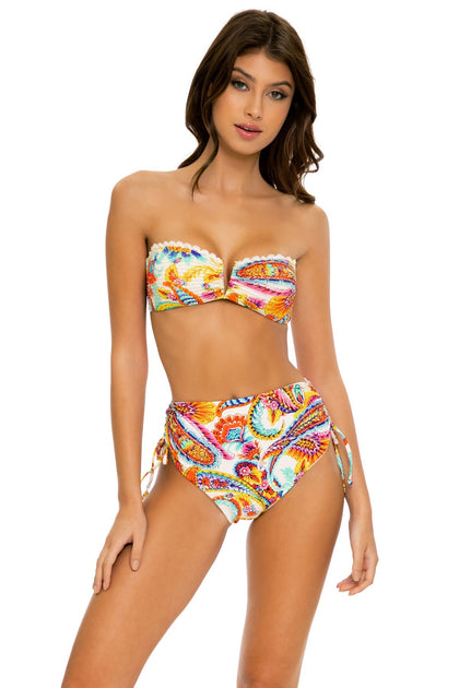 SUMMER LOVE - Gold V Ring Bandeau Top & High Waist Bottom • White