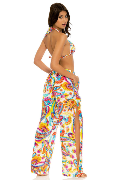 SUMMER LOVE - Triangle Halter Top & Split Side Wide Leg Pant • White