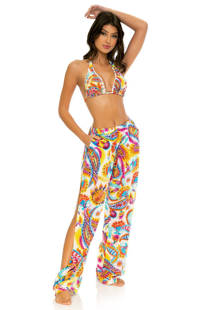 SUMMER LOVE - Triangle Halter Top & Split Side Wide Leg Pant • White