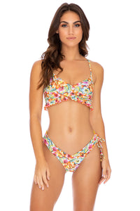 WILD FLOWER - Puckered Ruffle Bralette & Drawstring Side  Bottom • Multicolor