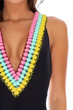 NIGHT LIGHTS - Deep V Crossed Back One Piece • Black