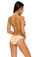 PRETTY THINGS - Flower Accent Triangle Top & Flower Accent Wavey Ruched Back Full Tie Side Bottom • Nude