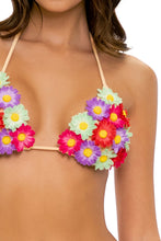 PRETTY THINGS - Flower Accent Triangle Top & Flower Accent Wavey Ruched Back Full Tie Side Bottom • Nude