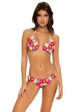 PRETTY THINGS - Flower Accent Triangle Top & Flower Accent Wavey Ruched Back Full Tie Side Bottom • Nude