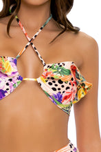SHOCKING FLORALS - Bandeau Top & Ruffle Mesh Divided High Leg Banded Waist Bottom • Multicolor Runway