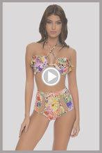 SHOCKING FLORALS - Bandeau Top & Ruffle Mesh Divided High Leg Banded Waist Bottom • Multicolor Runway