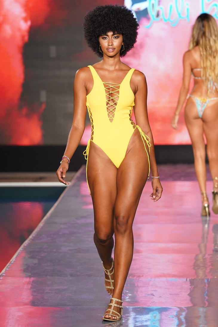 PLAYA VIBES - Open Side One Piece Bodysuit • Yellow Runway