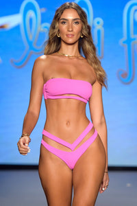 PLAYA VIBES - Open Front Bandeau & Strappy High Leg Brazilian Scrunch Bottom • Blushin Runway