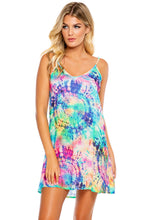 CELESTIAL DREAMS - Drawstring Neckline Cami Shift Dress • Multicolor