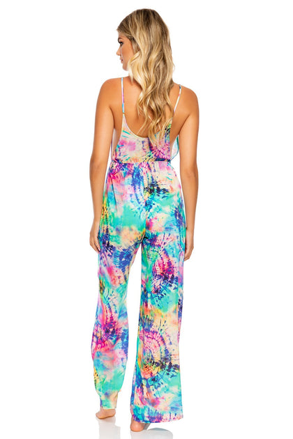 CELESTIAL DREAMS - Drawstring Neckline Wide Leg Jumpsuit • Multicolor
