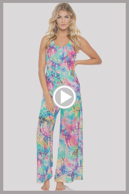 CELESTIAL DREAMS - Drawstring Neckline Wide Leg Jumpsuit • Multicolor