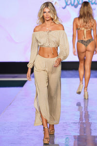 GODDESS ALLURE - Crop Top & Split Side Wide Leg Pant • Gold Rush Runway