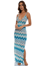 SKY WAVES - Gold Trim V- Long Dress • Aqua