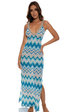 SKY WAVES - Gold Trim V- Long Dress • Aqua