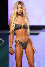 DREAMWEAVER - Gold V Ring Bandeau Top & Wavy Ruched Back Tie Side Bottom • Navy  Gold Runway