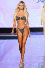 DREAMWEAVER - Gold V Ring Bandeau Top & Wavy Ruched Back Tie Side Bottom • Navy  Gold Runway