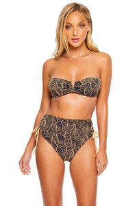 DREAMWEAVER - Gold V Ring Bandeau Top & High Waist Bottom • Navy Gold