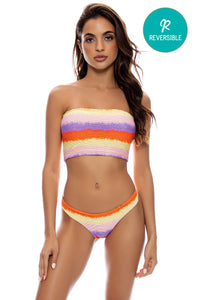 MIAMI SUNSETS - Cropped Tube Top & Seamless Wavy Ruched Back Bottom • Multicolor