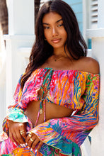 WILD WATERS - Off The Shoulder Ruffle Crop Top & Split Side Wide Leg Pant • Multicolor