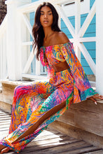 WILD WATERS - Off The Shoulder Ruffle Crop Top & Split Side Wide Leg Pant • Multicolor