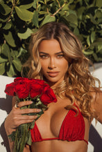 STARDUST - Triangle Top & Wavy Ruched Back Tie Side Bottom • Red