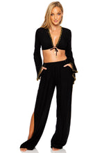 NIGHT DREAMER - Bell Sleeve Crop Top & Split Side Wide Leg Pant • Black
