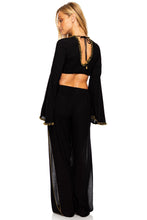 NIGHT DREAMER - Bell Sleeve Crop Top & Split Side Wide Leg Pant • Black