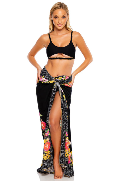 FOREVER YOURS - Open Front Bralette & Pareo • Black