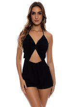 TWISTED BEAUTY - Front Twist Halter Short Romper • Black
