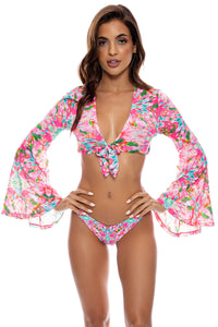 OCEAN DRIVE EUPHORIA - Bell Sleeve Crop Top & High Leg Brazilian Bottom • Multicolor