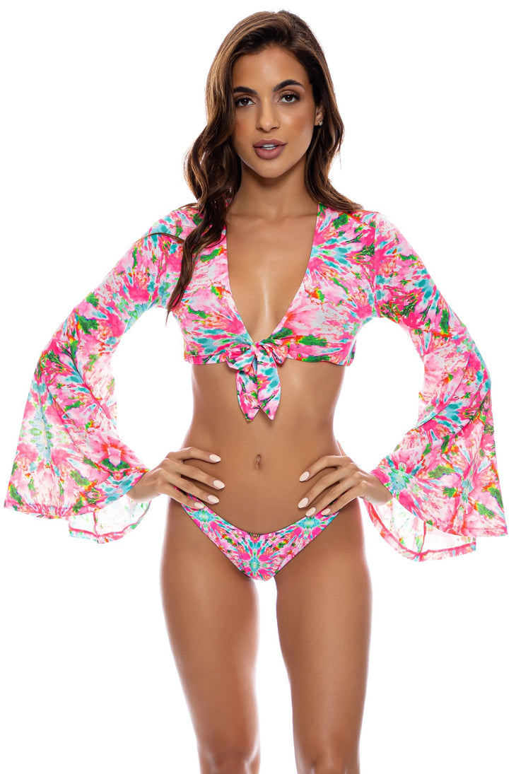 OCEAN DRIVE EUPHORIA - Bell Sleeve Crop Top & High Leg Brazilian Bottom • Multicolor