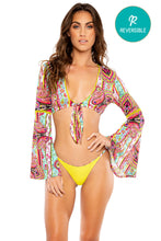 MIAMI BOUND - Stitched Bell Sleeve Crop Top & Brazilian Bottom • Multicolor