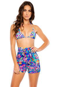 WATER BLOSSOMS - Triangle Top & Tie Waist Bermuda Shorts • Multicolor