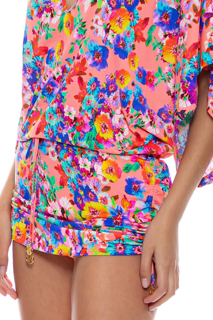 WATER BLOSSOMS - Cabana V Neck Dress • Electric Coral