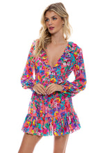 WATER BLOSSOMS - Ruffled Deep V Frill Hem Dress • Electric Coral