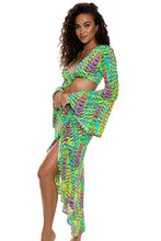 OASIS BABE - Bell Sleeve Crop Top & Ruffle High Lo Slit Skirt • Multi Green