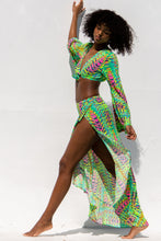 OASIS BABE - Bell Sleeve Crop Top & Ruffle High Lo Slit Skirt • Multi Green Digital Presentation