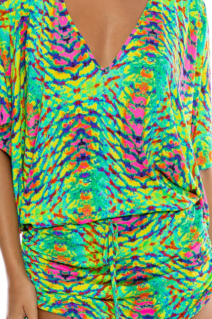 OASIS BABE - Cabana V Neck Dress • Multi Green