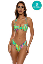 OASIS BABE - Strappy Bandeau Top & Strappy Sides High Leg Thong Bottom • Multi Green